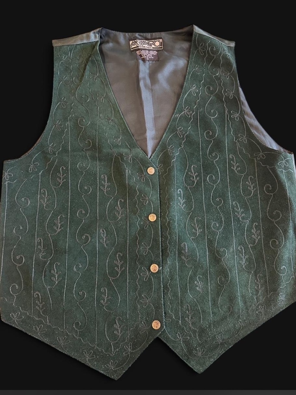 Vintage Agapo Forest Green Suede Leather Western Vest 1X
